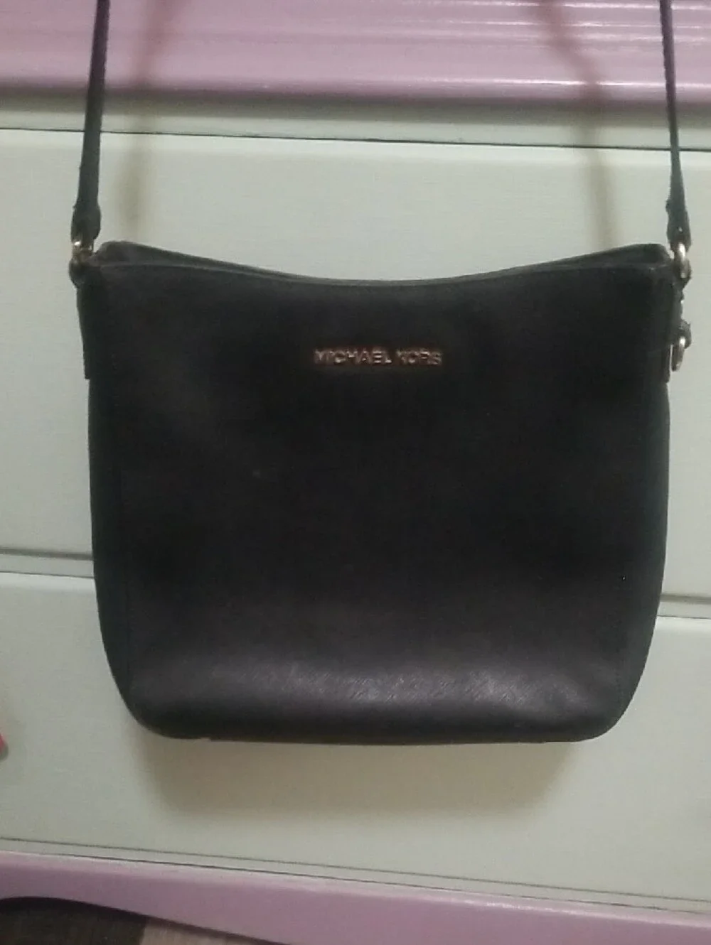 Michael Kors Black Leather Crossbody with Gold-Tone Logo